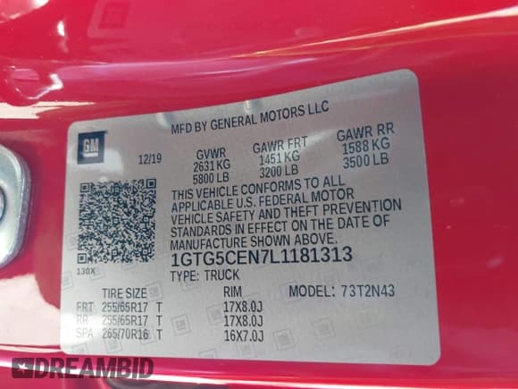 ✅ 2020 GMC Canyon 2WD SLE • VIN: 1GTG5CEN7L1181313 • Lot: 42238870. Listed on IAAI with 91,182 mi. Free auction sales archive from the USA and detailed vehicle history report at DreamBid. Image 9.