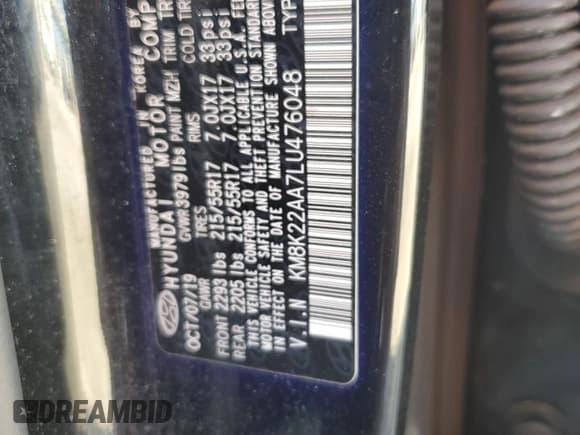 ✅ 2020 Hyundai Kona SEL • VIN: KM8K22AA7LU476048 • Лот: 77259854. Опубликован ранее на Copart с пробегом 53 236 миль. Бесплатный доступ к архиву аукционных продаж из США и подробный отчёт об истории автомобиля на DreamBid. Изображение 14.