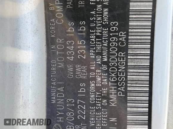 2013 Hyundai Genesis Coupe 2.0T с VIN KMHHT6KD3DU099193, выставлен на аукционе Copart как лот 89176805 с пробегом 156 460 миль миль и На запчасти • Non repairable. История ставок и продаж доступна на DreamBid. Изображение 12.