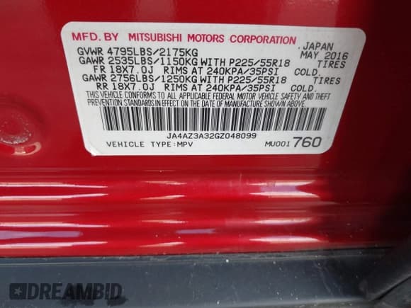 ✅ 2016 Mitsubishi Outlander SE • VIN: JA4AZ3A32GZ048099 • Lot: 43581592. Listed on IAAI with 177,289 mi. Free auction sales archive from the USA and detailed vehicle history report at DreamBid. Image 9.