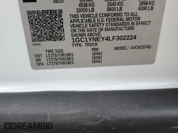 ✅ 2020 Chevrolet Silverado 2500HD LT • VIN: 1GC1YNEY4LF302224 • Lot: 71690955. Listed on Copart with 179,487 mi. Free auction sales archive from the USA and detailed vehicle history report at DreamBid. Image 12.