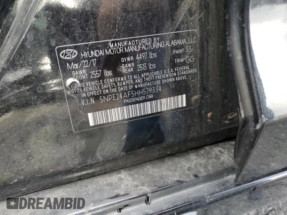 ✅ 2017 Hyundai Sonata SE • VIN: 5NPE24AF5HH579334 • Lot: 70070332. Listed on Copart with 129,071 mi. Free auction sales archive from the USA and detailed vehicle history report at DreamBid. Image 12.