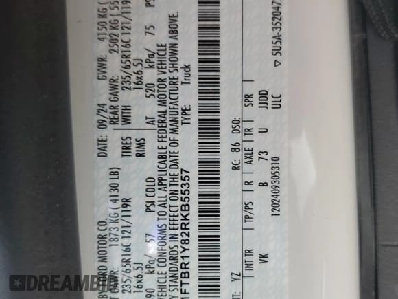 ✅ 2024 Ford Transit Cargo • VIN: 1FTBR1Y82RKB55357 • Lot: 87182735. Wystawiony na Copart z przebiegiem 6 292 mil. Bezpłatny archiwum sprzedaży aukcyjnych z USA i szczegółowy raport historii pojazdu na DreamBid. Zdjęcie 14.