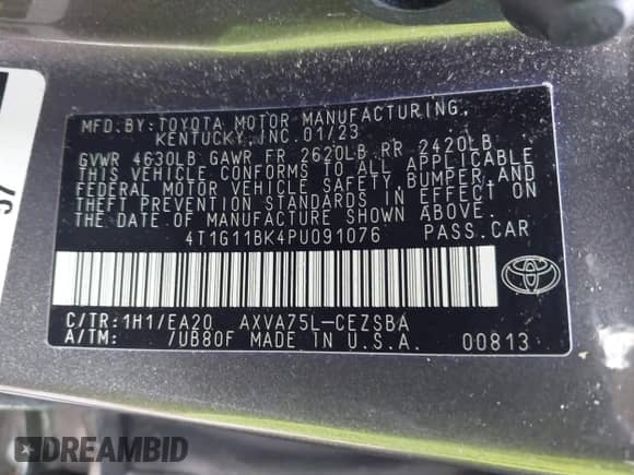 2023 Toyota Camry SE with VIN 4T1G11BK4PU091076, listed as a IAAI auction lot 42948800 with 40,755 mi miles and . Bid and sale history available at DreamBid. Image 9.