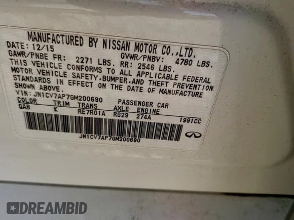 ✅ 2016 Infiniti Q50 Premium • VIN: JN1CV7AP7GM200690 • Lot: 93553355. Wystawiony na Copart z przebiegiem 92 156 mil. Bezpłatny archiwum sprzedaży aukcyjnych z USA i szczegółowy raport historii pojazdu na DreamBid. Zdjęcie 12.