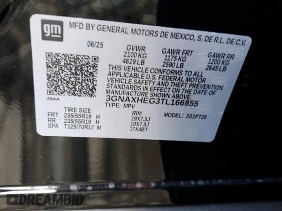 ✅ 2026 Chevrolet Equinox FWD LT • VIN: 3GNAXHEG3TL166855 • Lot: 80630355. Listed on Copart with Not provided. Free auction sales archive from the USA and detailed vehicle history report at DreamBid. Image 13.