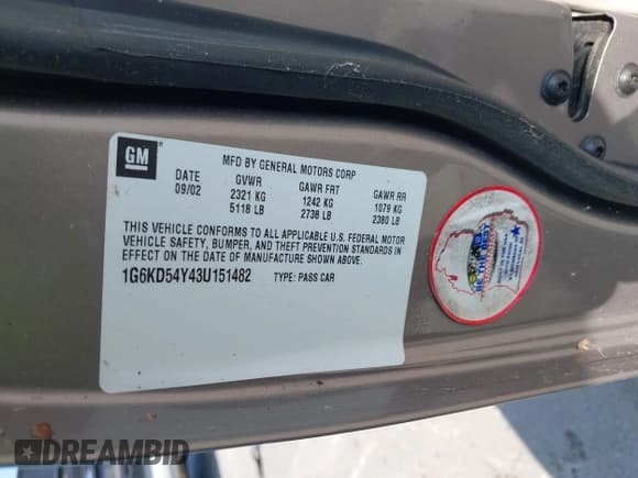 ✅ 2003 Cadillac DeVille • VIN: 1G6KD54Y43U151482 • Lot: 43140962. Wystawiony na IAAI z przebiegiem 101 641 mil. Bezpłatny archiwum sprzedaży aukcyjnych z USA i szczegółowy raport historii pojazdu na DreamBid. Zdjęcie 9.