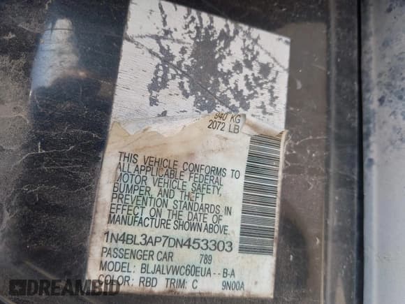 ✅ 2013 Nissan Altima SL • VIN: 1N4BL3AP7DN453303 • Lot: 43347417. Wystawiony na IAAI z przebiegiem 202 905 mil. Bezpłatny archiwum sprzedaży aukcyjnych z USA i szczegółowy raport historii pojazdu na DreamBid. Zdjęcie 9.