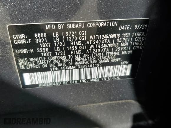 ✅ 2021 Subaru Ascent Premium • VIN: 4S4WMAFD5M3401199 • Лот: 84072535. Опубликован ранее на Copart с пробегом 35 007 миль. Бесплатный доступ к архиву аукционных продаж из США и подробный отчёт об истории автомобиля на DreamBid. Изображение 13.