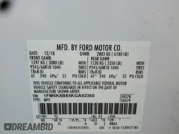 ✅ 2019 Ford Explorer • VIN: 1FM5K8B85KGA92360 • Лот: 62282285. Опубликован ранее на Copart с пробегом 103 701 миль. Бесплатный доступ к архиву аукционных продаж из США и подробный отчёт об истории автомобиля на DreamBid. Изображение 13.