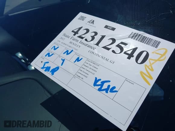 ✅ 2012 Bentley Continental GT • VIN: SCBFR7ZA8CC071957 • Lot: 42312540. Listed on IAAI with Not provided. Free auction sales archive from the USA and detailed vehicle history report at DreamBid. Image 16.