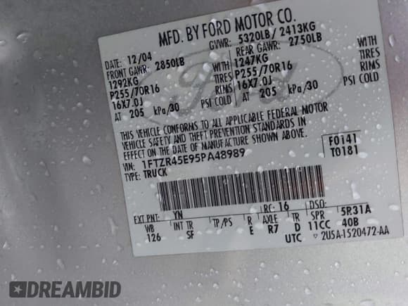 ✅ 2005 Ford Ranger XLT • VIN: 1FTZR45E95PA48989 • Lot: 42582452. Wystawiony na IAAI z przebiegiem 161 510 mil. Bezpłatny archiwum sprzedaży aukcyjnych z USA i szczegółowy raport historii pojazdu na DreamBid. Zdjęcie 9.