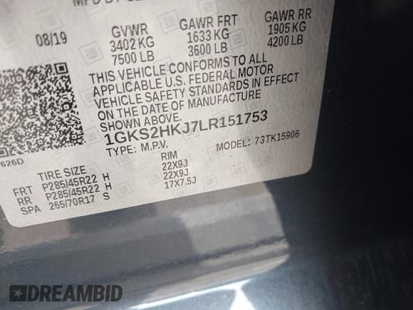 ✅ 2020 GMC Yukon XL Denali • VIN: 1GKS2HKJ7LR151753 • Lot: 42061212. Wystawiony na IAAI z przebiegiem Nie podano. Bezpłatny archiwum sprzedaży aukcyjnych z USA i szczegółowy raport historii pojazdu na DreamBid. Zdjęcie 9.