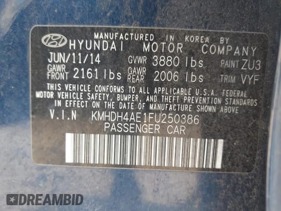 ✅ 2015 Hyundai Elantra SE • VIN: KMHDH4AE1FU250386 • Lot: 42955936. Listed on IAAI with 195,842 mi. Free auction sales archive from the USA and detailed vehicle history report at DreamBid. Image 9.
