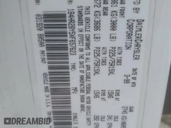 ✅ 1999 Dodge Durango • VIN: 1B4HR28Y5XF657623 • Lot: 44129125. Wystawiony na Copart z przebiegiem 127 651 mil. Bezpłatny archiwum sprzedaży aukcyjnych z USA i szczegółowy raport historii pojazdu na DreamBid. Zdjęcie 13.