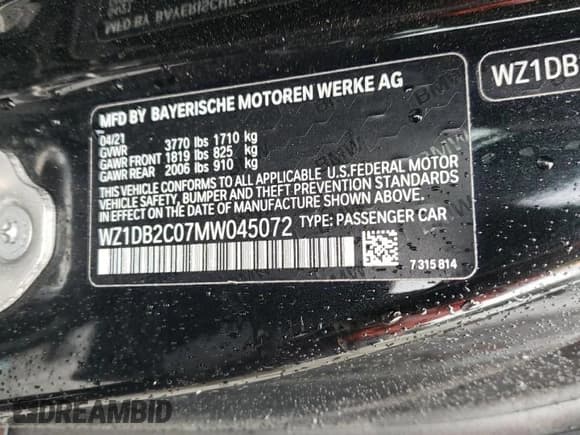 ✅ 2021 Toyota Supra 2.0 • VIN: WZ1DB2C07MW045072 • Lot: 69340803. Listed on Copart with 53,242 mi. Free auction sales archive from the USA and detailed vehicle history report at DreamBid. Image 12.