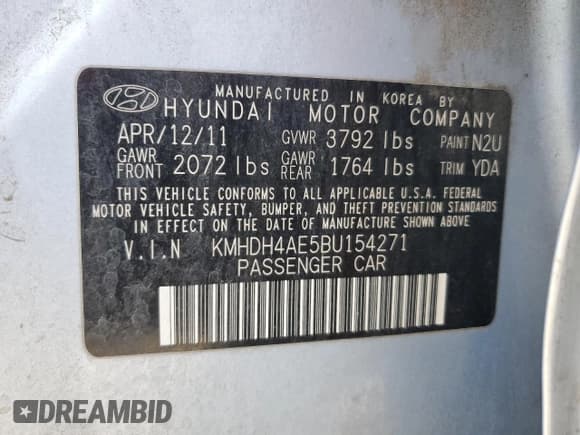 ✅ 2011 Hyundai Elantra GLS • VIN: KMHDH4AE5BU154271 • Lot: 82279715. Listed on Copart with 203,147 mi. Free auction sales archive from the USA and detailed vehicle history report at DreamBid. Image 12.