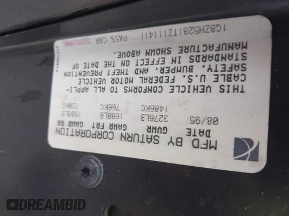 1996 Saturn SL with VIN 1G8ZH5281TZ111411, listed as a IAAI auction lot 43550088 with 236,266 mi miles and . Bid and sale history available at DreamBid. Image 9.