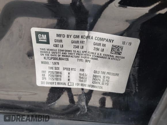 ✅ 2020 Chevrolet Trax LT • VIN: KL7CJPSBXLB044126 • Lot: 43350705. Wystawiony na IAAI z przebiegiem 111 439 mil. Bezpłatny archiwum sprzedaży aukcyjnych z USA i szczegółowy raport historii pojazdu na DreamBid. Zdjęcie 9.