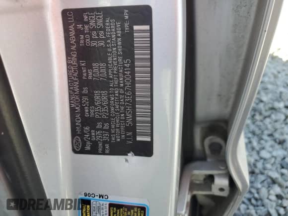 2007 Hyundai Santa Fe SE с VIN 5NMSH73E67H004145, выставлен на аукционе Copart как лот 72325134 с пробегом 190 946 миль миль и Списание • Salvage title. История ставок и продаж доступна на DreamBid. Изображение 13.