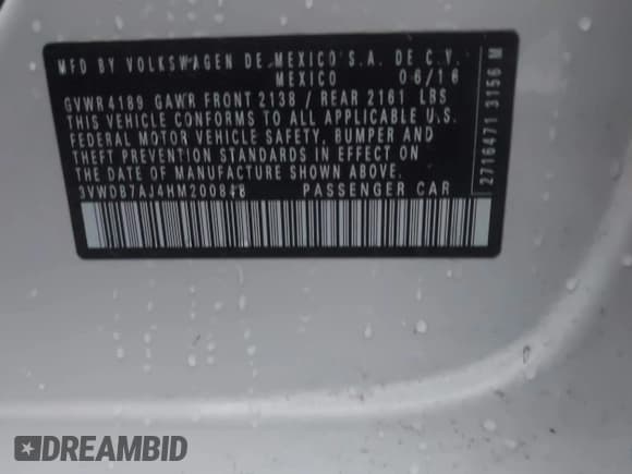 ✅ 2017 Volkswagen Jetta SE • VIN: 3VWDB7AJ4HM200848 • Lot: 43630391. Wystawiony na IAAI z przebiegiem 145 032 mil. Bezpłatny archiwum sprzedaży aukcyjnych z USA i szczegółowy raport historii pojazdu na DreamBid. Zdjęcie 9.