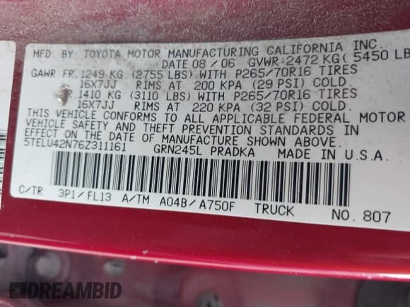 ✅ 2006 Toyota Tacoma • VIN: 5TELU42N76Z311161 • Lot: 42908232. Listed on IAAI with 228,661 mi. Free auction sales archive from the USA and detailed vehicle history report at DreamBid. Image 9.