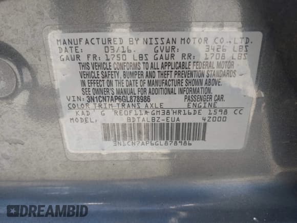 ✅ 2016 Nissan Versa S • VIN: 3N1CN7AP6GL878986 • Lot: 42317275. Listed on IAAI with 124,426 mi. Free auction sales archive from the USA and detailed vehicle history report at DreamBid. Image 9.