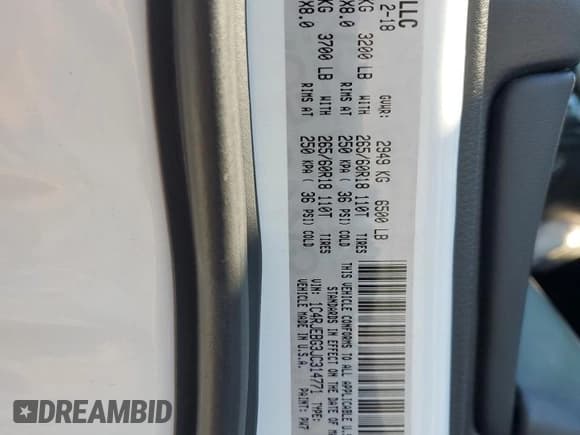 ✅ 2018 Jeep Grand Cherokee Limited • VIN: 1C4RJEBG3JC314771 • Lot: 82404395. Listed on Copart with 145,392 mi. Free auction sales archive from the USA and detailed vehicle history report at DreamBid. Image 14.