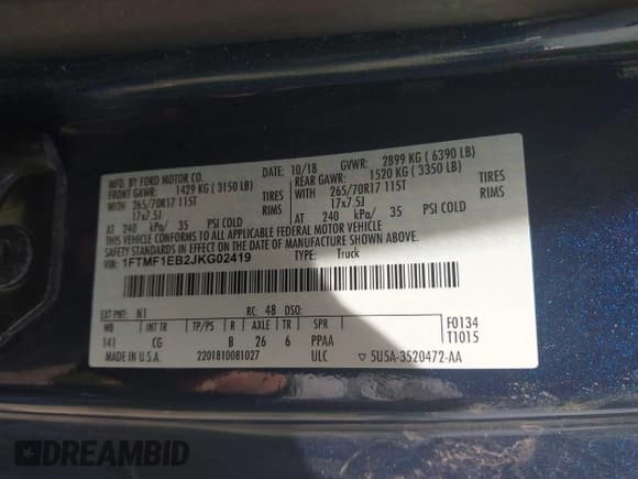 ✅ 2018 Ford F-150 XL • VIN: 1FTMF1EB2JKG02419 • Lot: 42233077. Listed on IAAI with 175,669 mi. Free auction sales archive from the USA and detailed vehicle history report at DreamBid. Image 9.