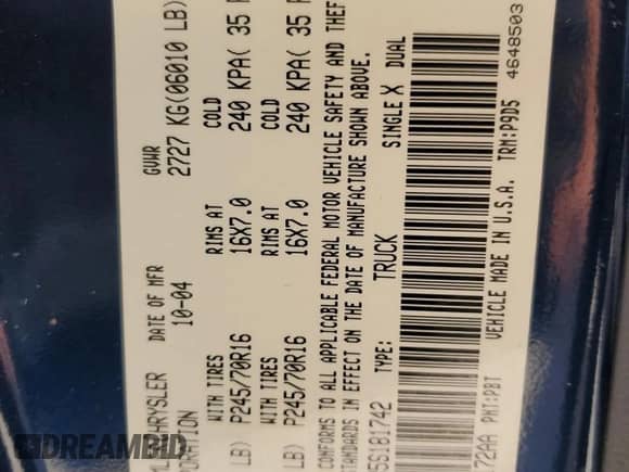 2005 Dodge Dakota ST with VIN 1D7HE22K35S181742, listed as a Copart auction lot 79929194 with 126,473 mi miles and Salvage title. Bid and sale history available at DreamBid. Image 12.