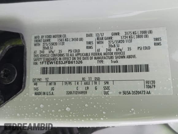 ✅ 2018 Ford F-150 XL • VIN: 1FTEW1E53JFB61326 • Лот: 42563808. Опубликован ранее на IAAI с пробегом 106 683 миль. Бесплатный доступ к архиву аукционных продаж из США и подробный отчёт об истории автомобиля на DreamBid. Изображение 9.