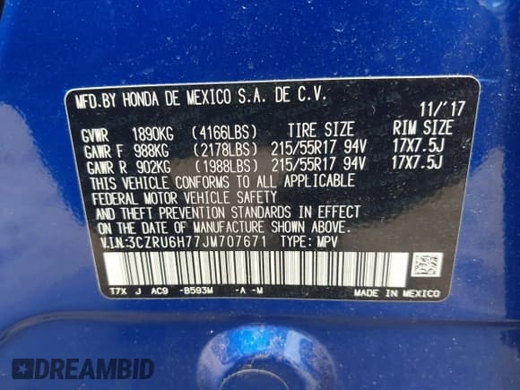 ✅ 2018 Honda HR-V EX-L • VIN: 3CZRU6H77JM707671 • Лот: 42491532. Опубликован ранее на IAAI с пробегом 102 253 миль. Бесплатный доступ к архиву аукционных продаж из США и подробный отчёт об истории автомобиля на DreamBid. Изображение 9.