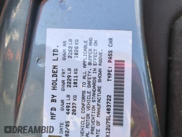 ✅ 2005 Pontiac GTO • VIN: 6G2VX12U75L403722 • Lot: 75120934. Wystawiony na Copart z przebiegiem Nie podano. Bezpłatny archiwum sprzedaży aukcyjnych z USA i szczegółowy raport historii pojazdu na DreamBid. Zdjęcie 12.