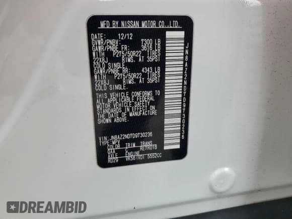 ✅ 2013 Infiniti QX56 • VIN: JN8AZ2ND7D9730236 • Lot: 65740665. Wystawiony na Copart z przebiegiem 100 137 mil. Bezpłatny archiwum sprzedaży aukcyjnych z USA i szczegółowy raport historii pojazdu na DreamBid. Zdjęcie 14.