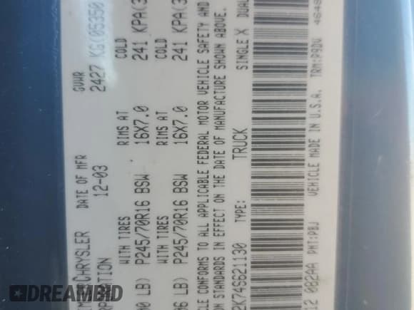 ✅ 2004 Dodge Dakota Sport • VIN: 1D7GL32K74S621130 • Lot: 91045885. Wystawiony na Copart z przebiegiem 204 038 mil. Bezpłatny archiwum sprzedaży aukcyjnych z USA i szczegółowy raport historii pojazdu na DreamBid. Zdjęcie 12.