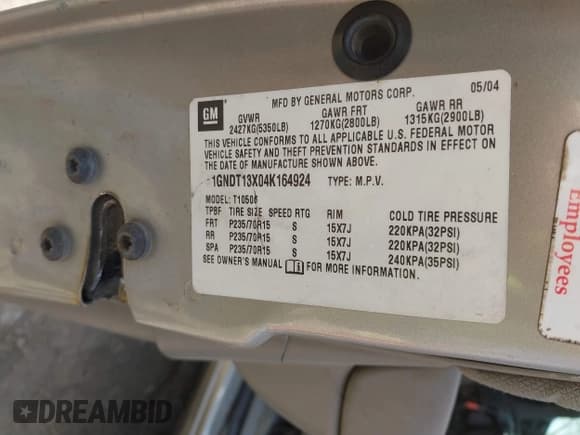 ✅ 2004 Chevrolet Blazer LS • VIN: 1GNDT13X04K164924 • Lot: 41803471. Wystawiony na IAAI z przebiegiem 166 708 mil. Bezpłatny archiwum sprzedaży aukcyjnych z USA i szczegółowy raport historii pojazdu na DreamBid. Zdjęcie 9.