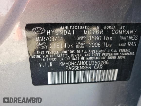 ✅ 2014 Hyundai Elantra Sport • VIN: KMHDH4AH0EU150286 • Lot: 90120605. Listed on Copart with 133,403 mi. Free auction sales archive from the USA and detailed vehicle history report at DreamBid. Image 12.