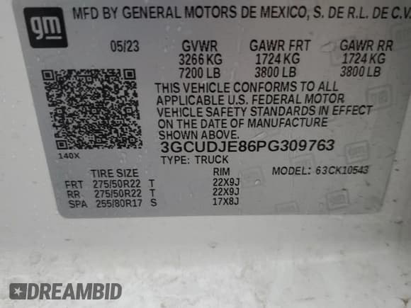 ✅ 2023 Chevrolet Silverado 1500 • VIN: 3GCUDJE86PG309763 • Лот: 87130245. Опубликован ранее на Copart с пробегом 31 088 миль. Бесплатный доступ к архиву аукционных продаж из США и подробный отчёт об истории автомобиля на DreamBid. Изображение 12.