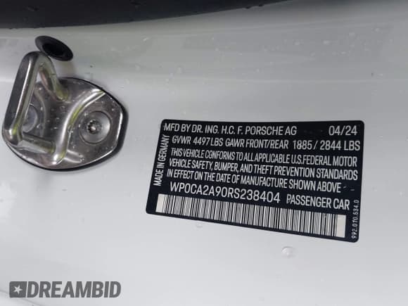 ✅ 2024 Porsche 911 Carrera • VIN: WP0CA2A90RS238404 • Lot: 42182425. Wystawiony na IAAI z przebiegiem 1 994 mil. Bezpłatny archiwum sprzedaży aukcyjnych z USA i szczegółowy raport historii pojazdu na DreamBid. Zdjęcie 9.