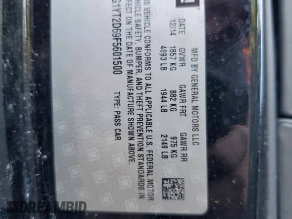 2015 Chevrolet Corvette Z06 3LZ z VIN 1G1YT2D69F5601500, wystawiony jako Copart lot #78839054 z przebiegiem Nie podano mil oraz Szkoda całkowita • Salvage title. Historia ofert i sprzedaży dostępna na DreamBid. Obrazek 12.