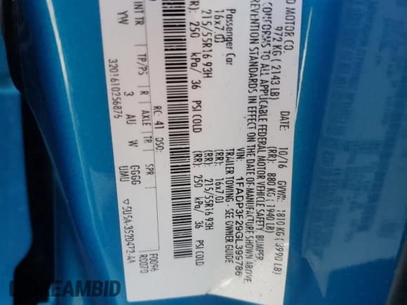 ✅ 2016 Ford Focus SE • VIN: 1FADP3F29GL399786 • Lot: 89494725. Wystawiony na Copart z przebiegiem 146 866 mil. Bezpłatny archiwum sprzedaży aukcyjnych z USA i szczegółowy raport historii pojazdu na DreamBid. Zdjęcie 12.