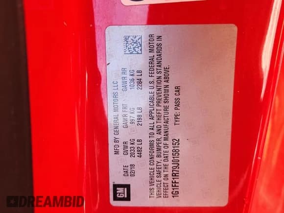 ✅ 2018 Chevrolet Camaro 1SS • VIN: 1G1FF1R79J0158152 • Лот: 81349155. Опубликован ранее на Copart с пробегом 77 712 миль. Бесплатный доступ к архиву аукционных продаж из США и подробный отчёт об истории автомобиля на DreamBid. Изображение 12.