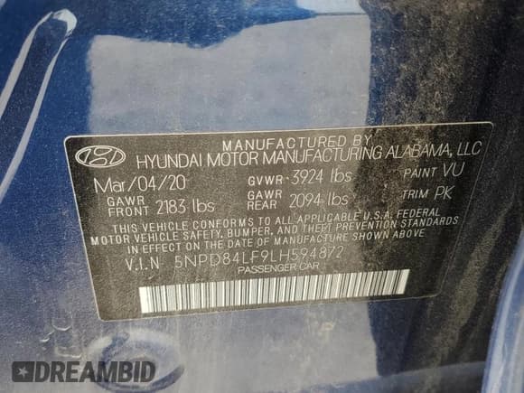 ✅ 2020 Hyundai Elantra SEL • VIN: 5NPD84LF9LH594872 • Lot: 70709085. Listed on Copart with 49,421 mi. Free auction sales archive from the USA and detailed vehicle history report at DreamBid. Image 12.