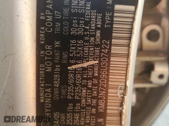 2006 Hyundai Tucson GLS with VIN KM8JN72D96U307422, listed as a Copart auction lot 75299464 with 113,578 mi miles and Salvage title. Bid and sale history available at DreamBid. Image 16.