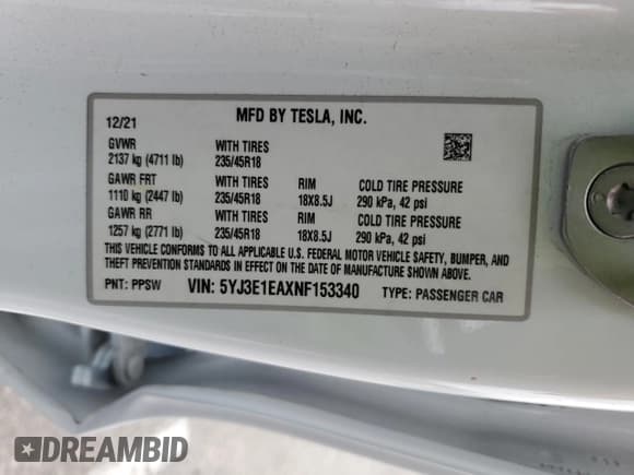 ✅ 2022 Tesla Model 3 • VIN: 5YJ3E1EAXNF153340 • Lot: 93313555. Wystawiony na Copart z przebiegiem 33 005 mil. Bezpłatny archiwum sprzedaży aukcyjnych z USA i szczegółowy raport historii pojazdu na DreamBid. Zdjęcie 12.