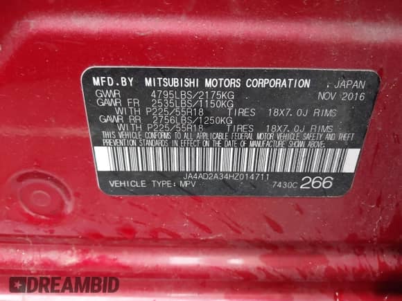 2017 Mitsubishi Outlander ES with VIN JA4AD2A34HZ014711, listed as a IAAI auction lot 43399851 with 127,886 mi miles and . Bid and sale history available at DreamBid. Image 9.