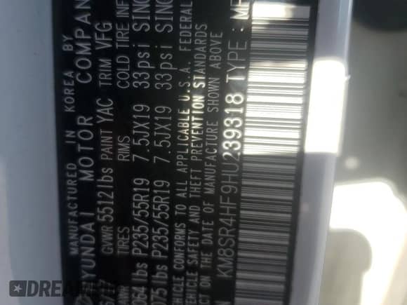 2017 Hyundai Santa Fe Limited Ultimate z VIN KM8SR4HF9HU239318, wystawiony jako Copart lot #90879805 z przebiegiem 93 311 mil mil oraz Czysty tytuł • Clean title. Historia ofert i sprzedaży dostępna na DreamBid. Obrazek 13.