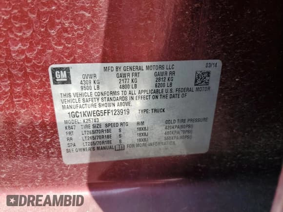 ✅ 2015 Chevrolet Silverado 2500HD LTZ • VIN: 1GC1KWEG5FF123919 • Lot: 60929845. Wystawiony na Copart z przebiegiem 112 850 mil. Bezpłatny archiwum sprzedaży aukcyjnych z USA i szczegółowy raport historii pojazdu na DreamBid. Zdjęcie 12.