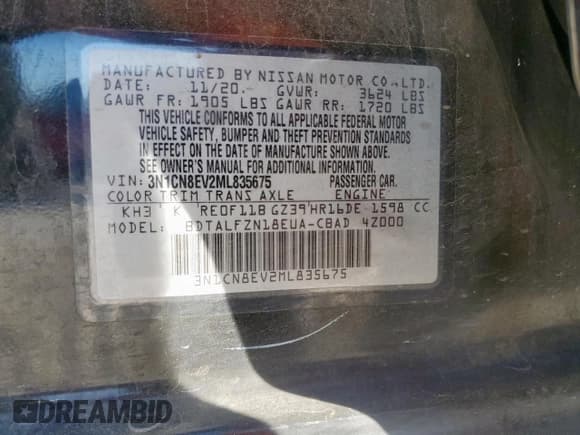 ✅ 2021 Nissan Versa SV • VIN: 3N1CN8EV2ML835675 • Lot: 84934135. Listed on Copart with 96,120 mi. Free auction sales archive from the USA and detailed vehicle history report at DreamBid. Image 13.