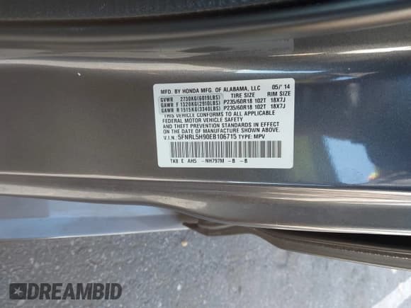 ✅ 2014 Honda Odyssey Touring • VIN: 5FNRL5H90EB106715 • Lot: 43523056. Listed on IAAI with 175,608 mi. Free auction sales archive from the USA and detailed vehicle history report at DreamBid. Image 9.